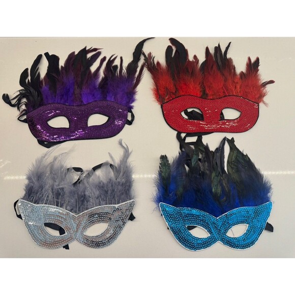 Halloween Feather Mask Costume Accessory Mardi Gras Dress Up Party bundle - Picture 9 of 9